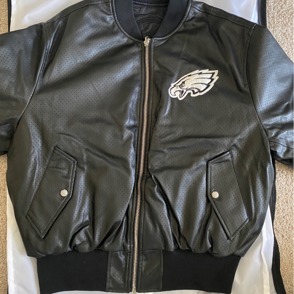 Jeff Hamilton Eagles NFL bomber leather jacket new size medium